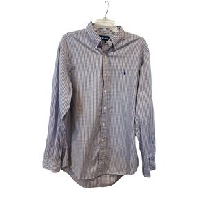 Polo Ralph Lauren Mens Custom Fit Plaid Button Down Shirt 16.5 34/35 Blue Orange
